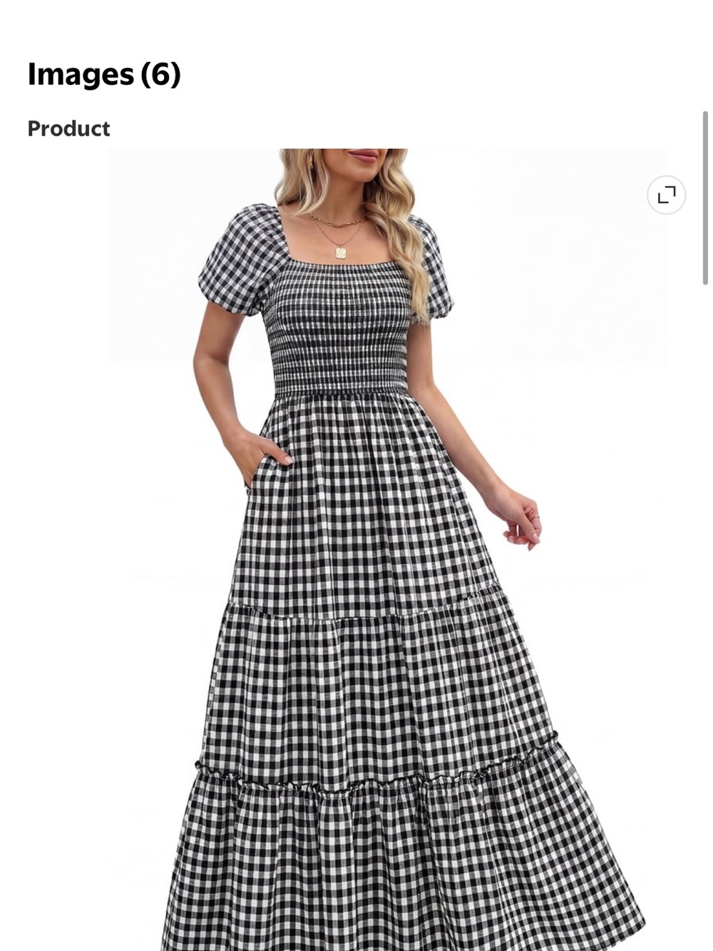Black & White Gingham Maxi Dress with Smocked Bodice and Puff Sleeves